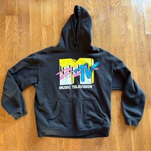 MTV Music Television Hoodie Black with Yellow Blue & Pink Logo Size XS Y2K